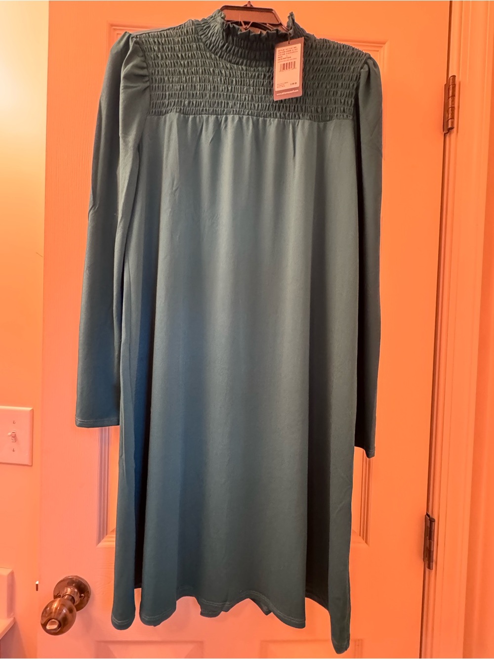 Adrianna Papell Womens Teal Smocked Yoke Long Sleeve Dress